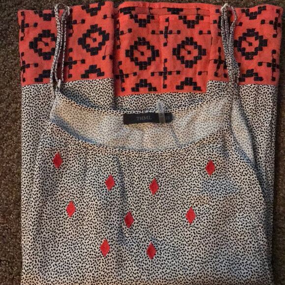 Anthropologie THML Sz XS Red Black geometric print embroidered longer tank - Picture 1 of 6